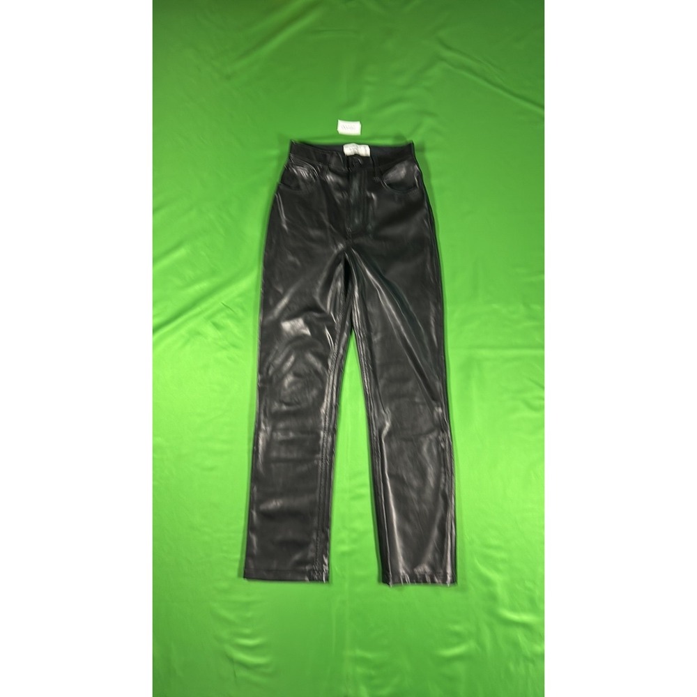Abercrombie & Fitch Vegan Leather 90s Straight Ultra High Rise Pants Black 24